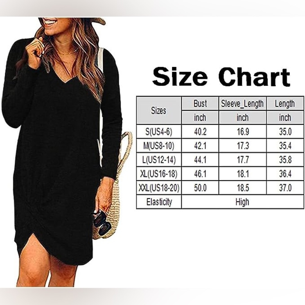 NEW Casual Tunic V-neck Pullover Long Sleeve Sweater Dress - Picture 5 of 9